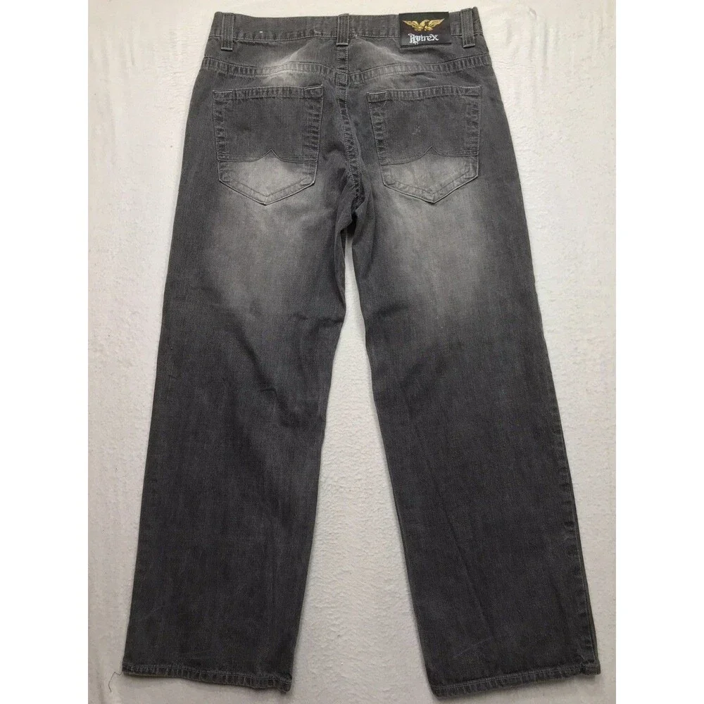 Vintage AVIREX Eagle Baggy Wide Leg Jeans Men 38x34 Gray Faded Y2K Hip Hop Skate